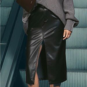 Rag & Bone Black Faux Leather Pencil Skirt
